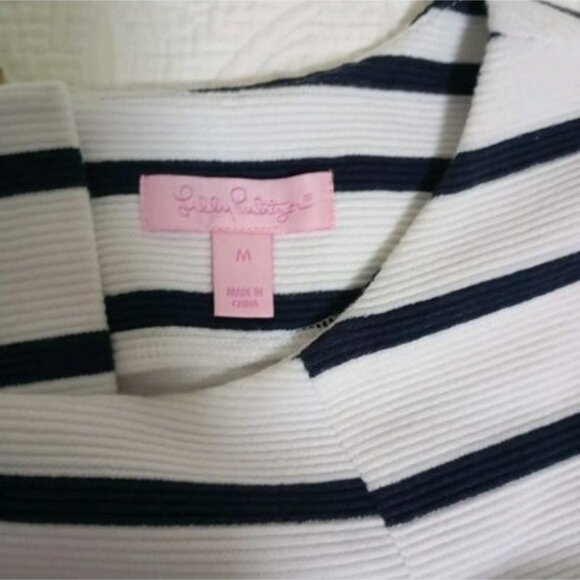 Lilly Pulitzer Womens Striped Navy & White Dress With Gold Button Details Size M - Picture 2 of 11